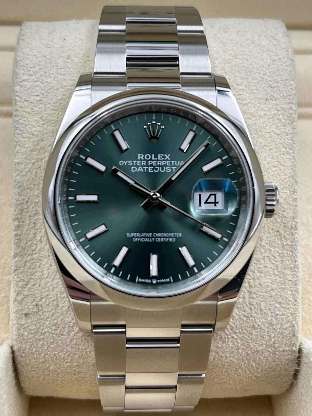 Rolex Datejust 36mm Smooth Mint Green Index Dial Oyster Bracelet 126200 Box & Papers 2024