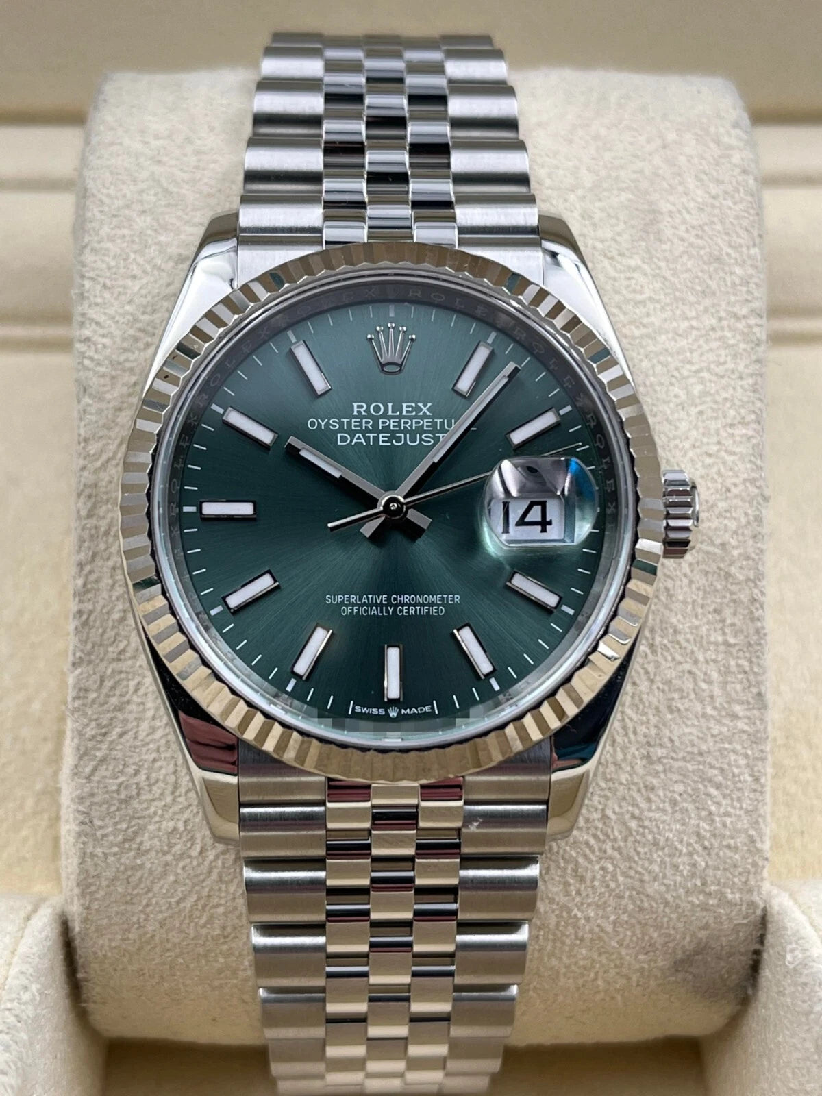 Rolex Datejust 36mm Fluted Mint Green Index Dial Jubilee Bracelet 126234 Box & Papers 2024