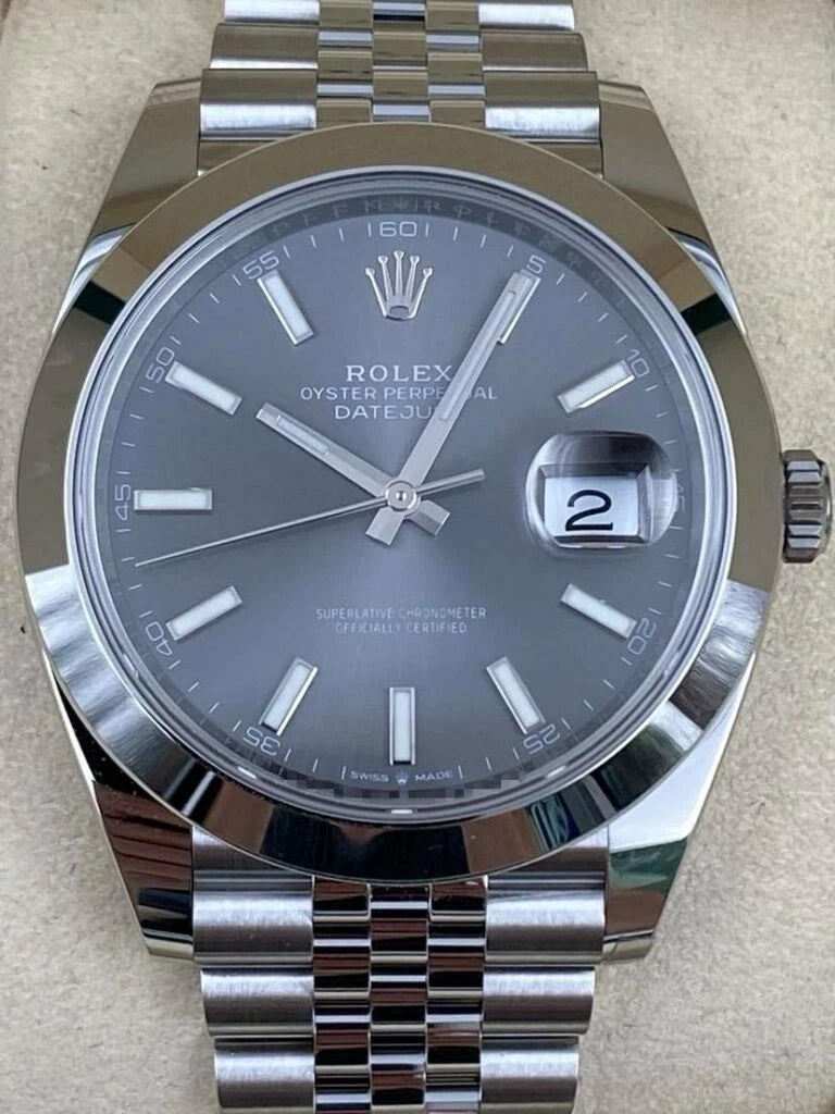 Rolex Datejust 41mm Smooth Rhodium Index Dial Jubilee Bracelet 126300 Box & Papers 2024