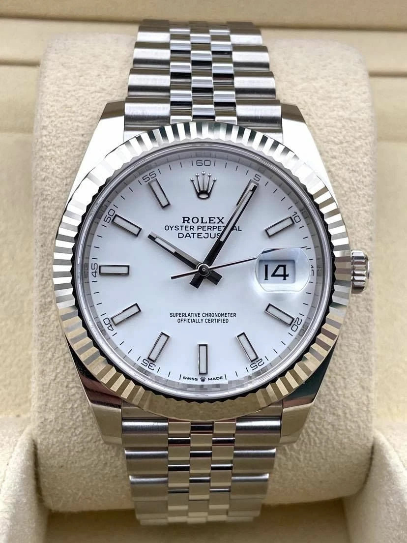 Rolex Datejust 41mm Fluted White Index Dial Jubilee Bracelet 126334 Box & Papers 2024