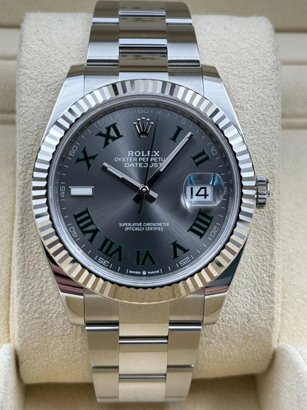 Rolex Datejust 41mm Fluted Wimbledon Dial Oyster Bracelet 126334 Box & Papers 2024