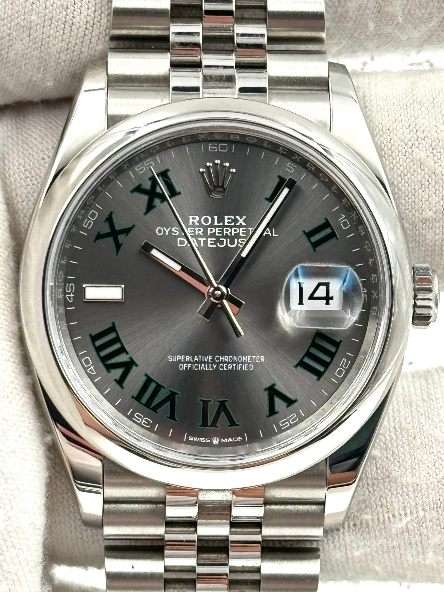Rolex Datejust 36mm Smooth Wimbledon Dial Jubilee Bracelet 126200 Box & Papers 2024