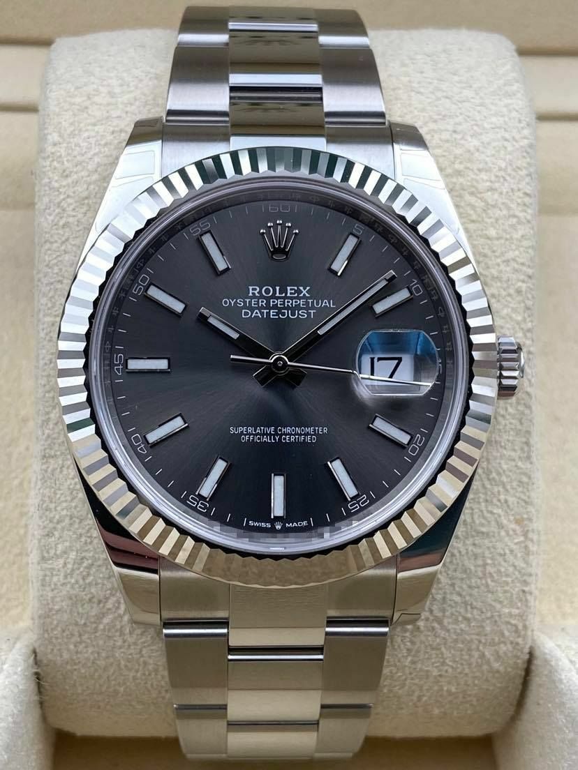 Rolex Datejust 41mm Fluted Rhodium Index Dial Oyster Bracelet 126334 Box & Papers 2024