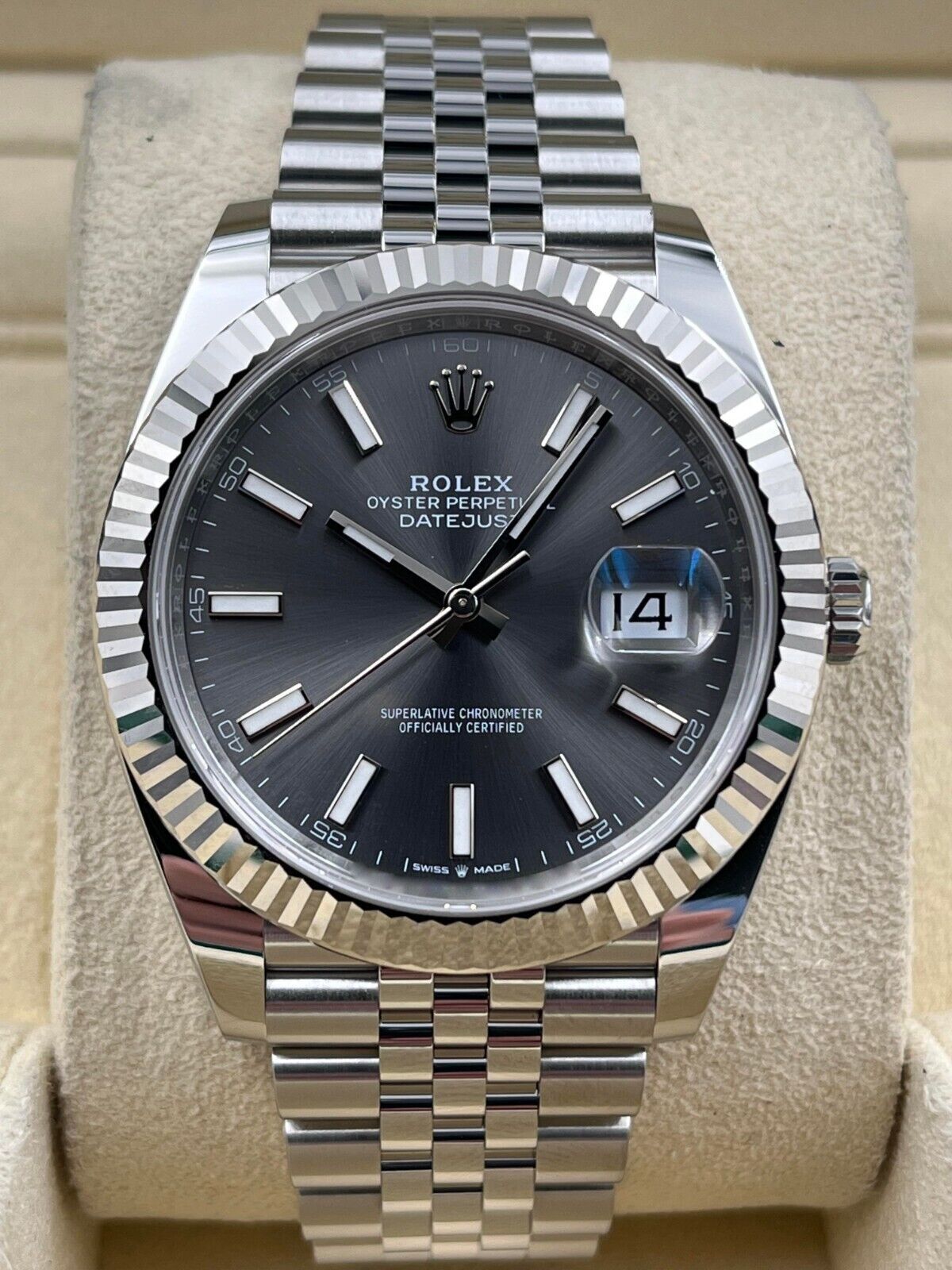Rolex Datejust 41mm Fluted Rhodium Index Dial Jubilee Bracelet 126334 Box & Papers 2024