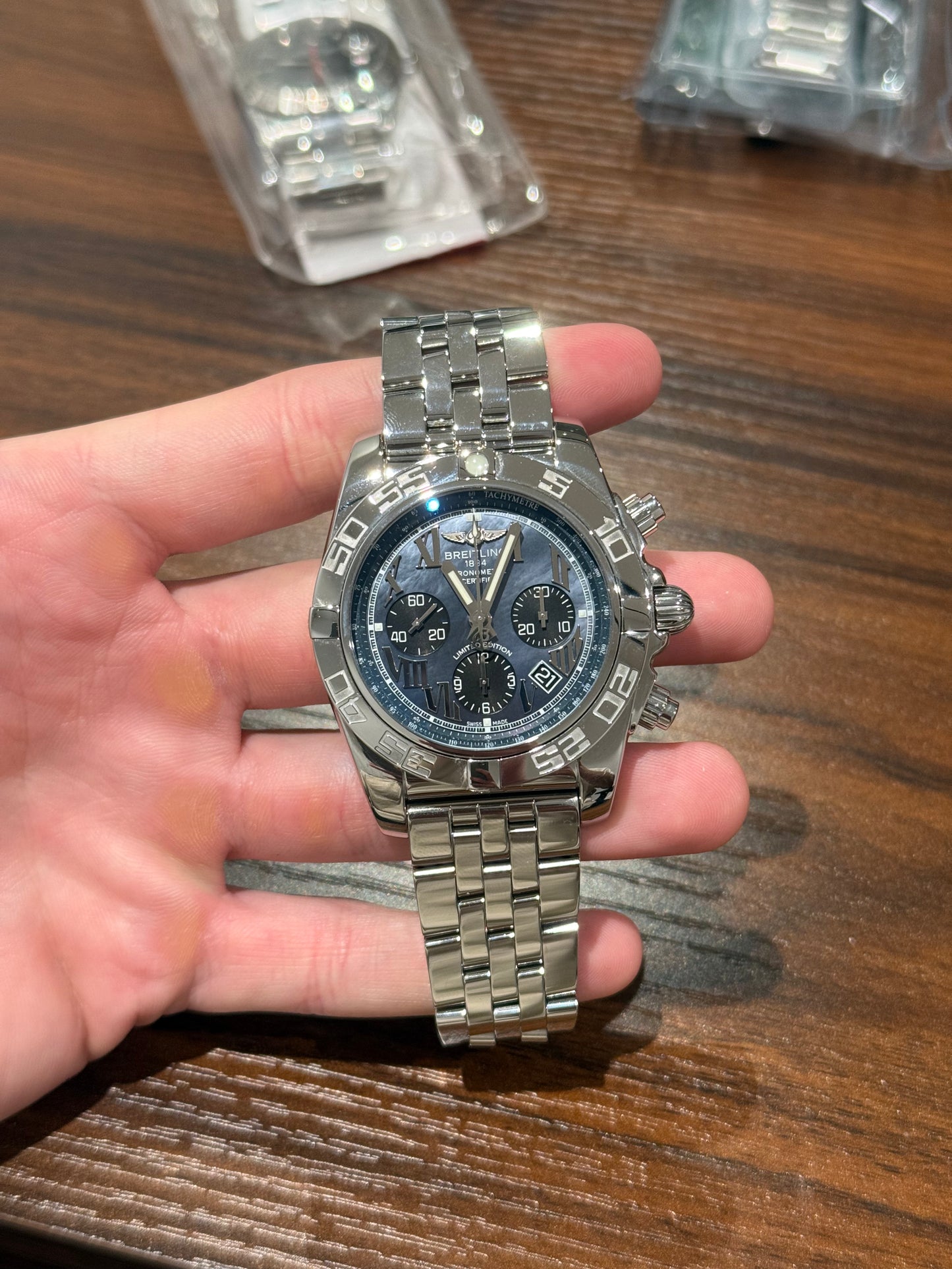 Breitling Chronomat 44mm Blue Mother of Pearl Japan Edition Box & Papers 2019