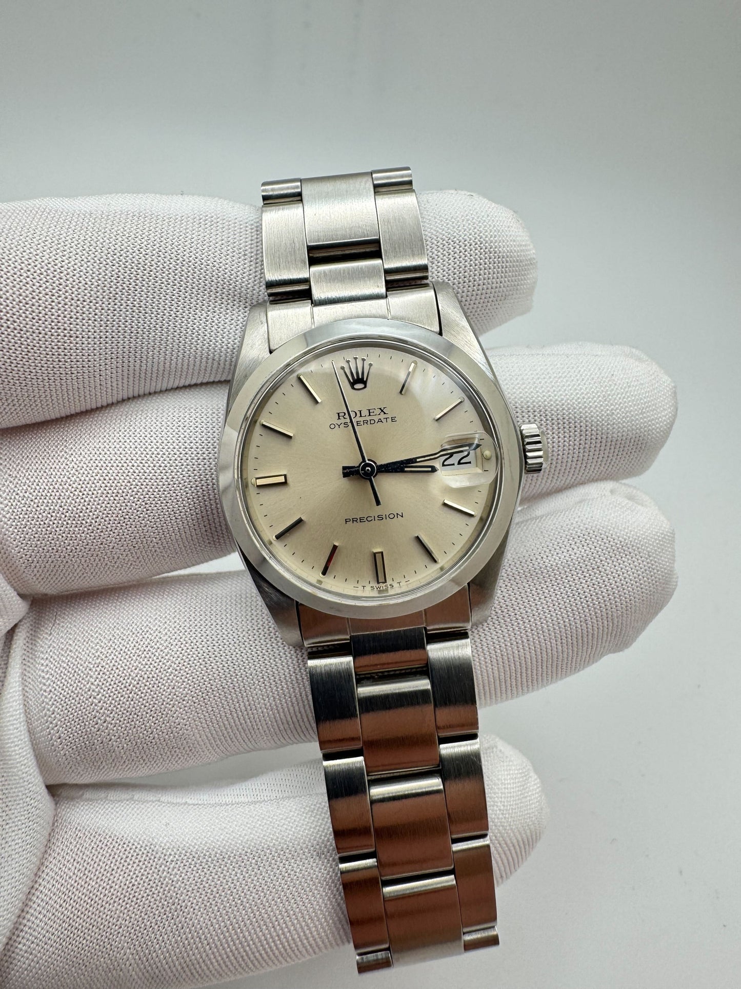 Rolex Oysterdate Precision 30mm Silver Index Dial Oyster Bracelet Watch Only