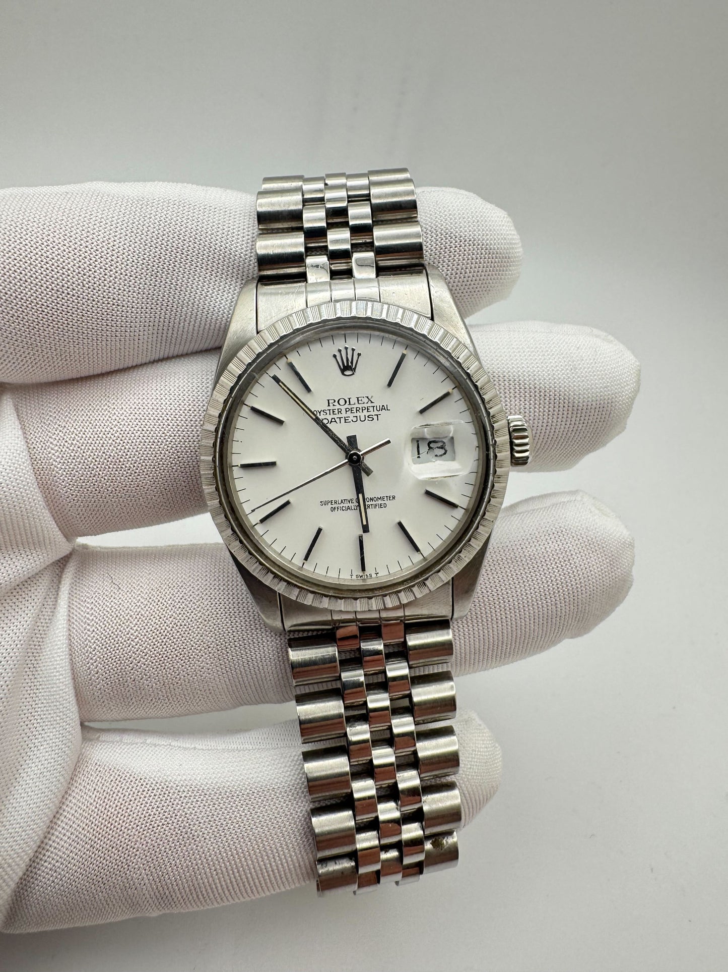 Rolex Datejust 36mm White Index Dial Jubilee Bracelet Holes Case Watch Only