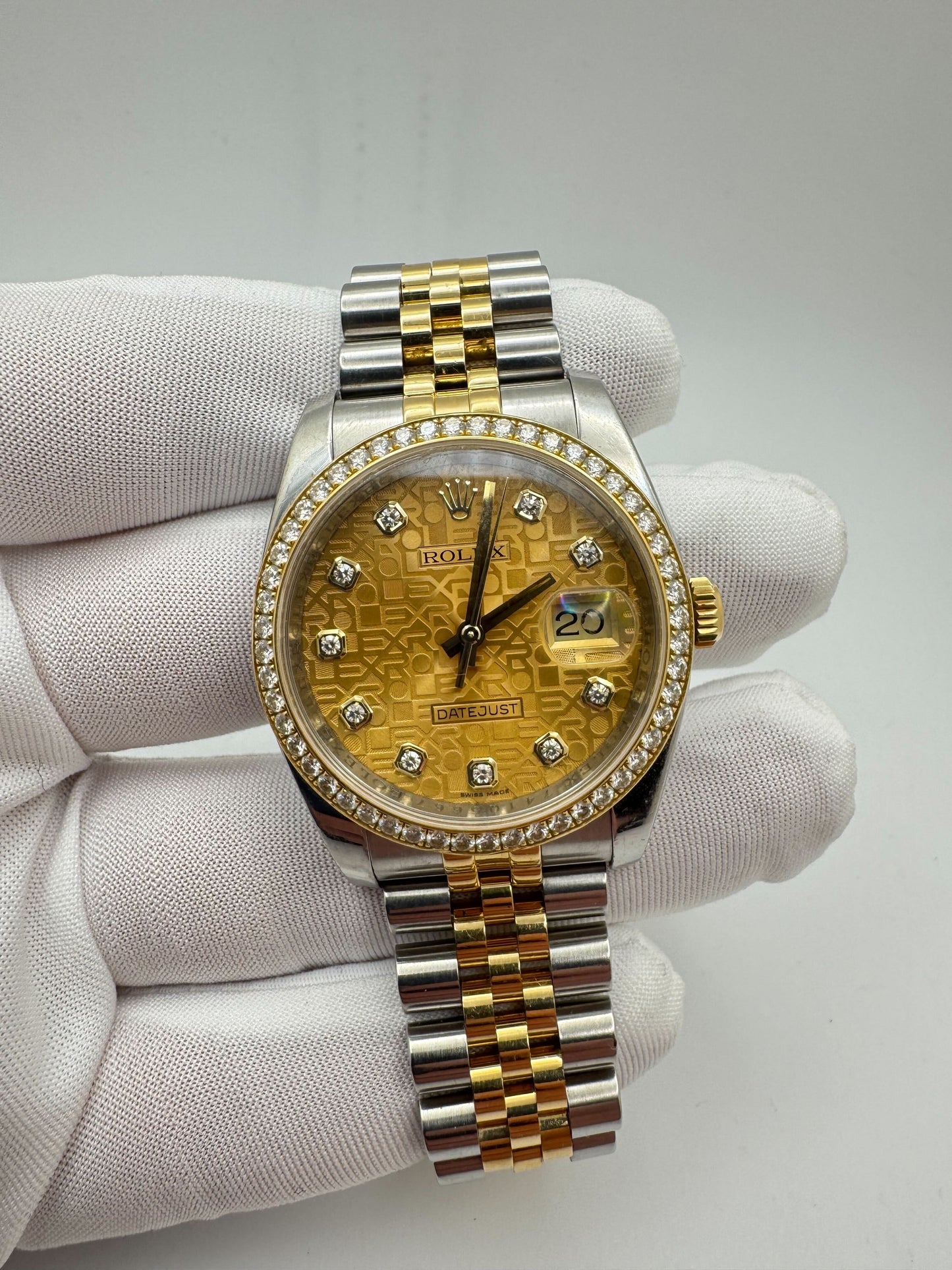 Rolex Datejust 36mm Champagne Jubilee Diamond Dial Diamond Bezel Two Tone Jubilee Bracelet Watch Only