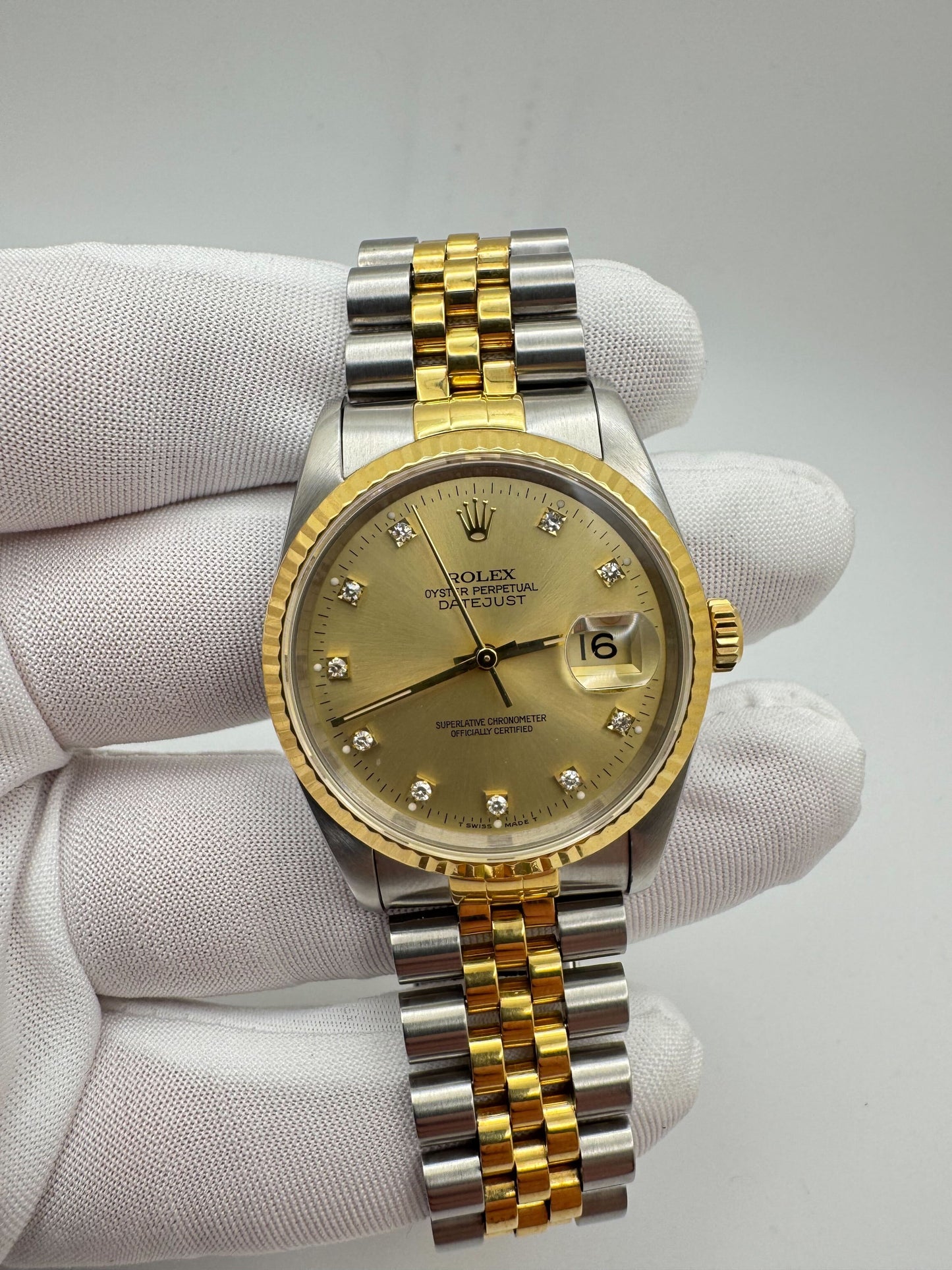 Rolex Datejust 36mm Champagne Diamond Dial Two Tone Jubilee Bracelet Watch Only