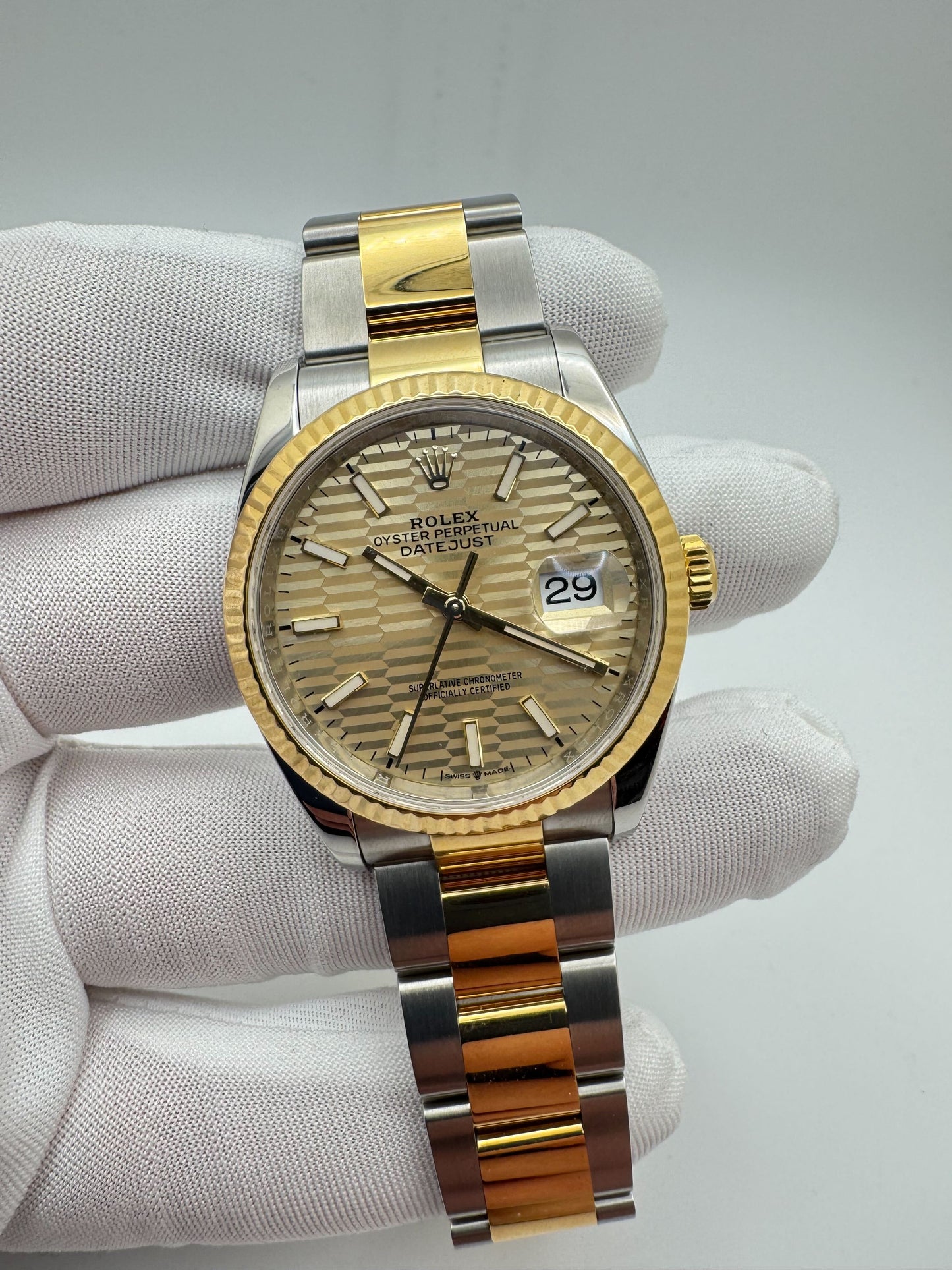 Rolex Datejust 36mm Champagne Motif Dial Two Tone Oyster Bracelet Watch Only