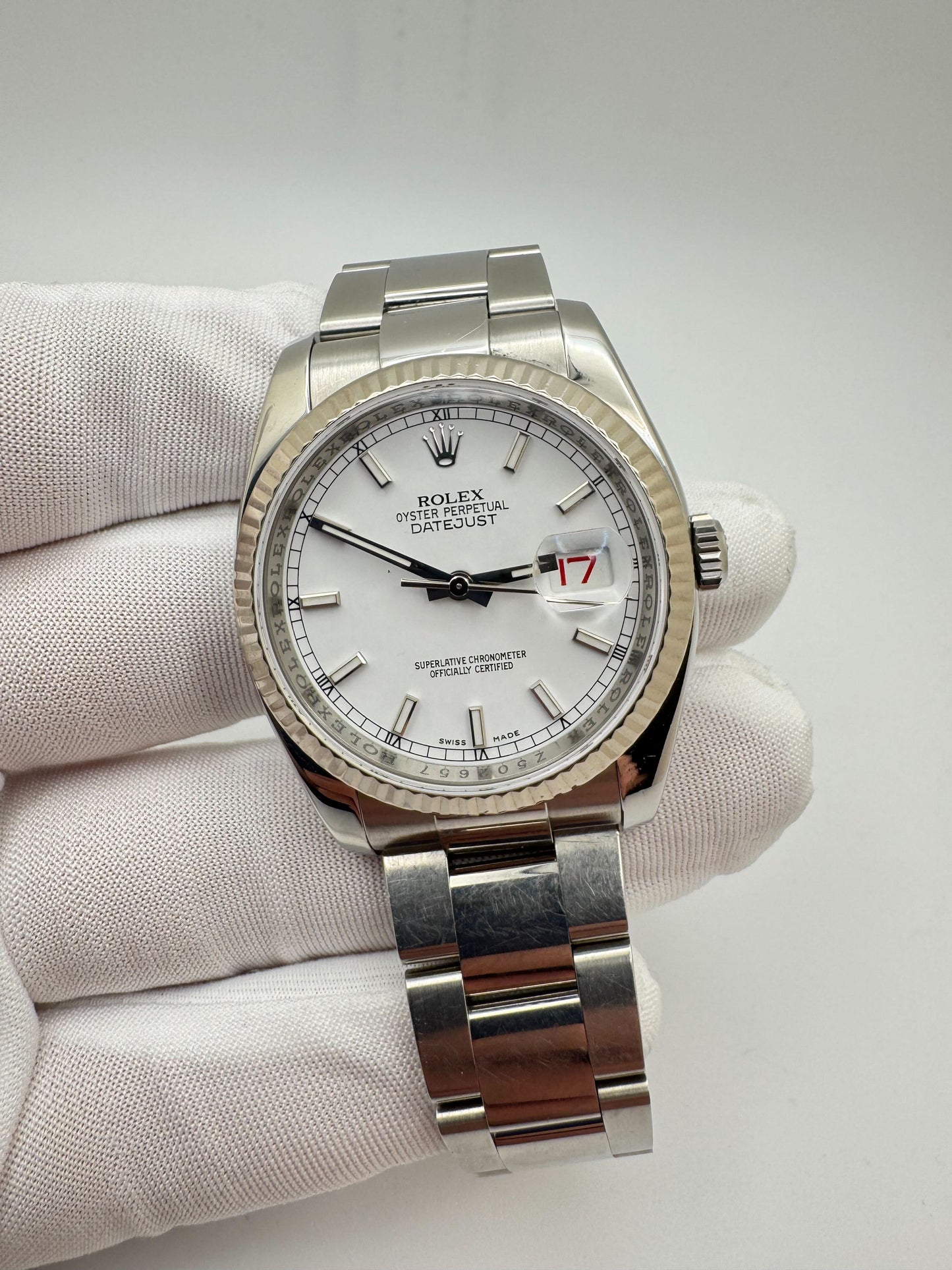 Rolex Datejust 36mm White Index Dial Stainless Steel Oyster Bracelet W/ Service Card