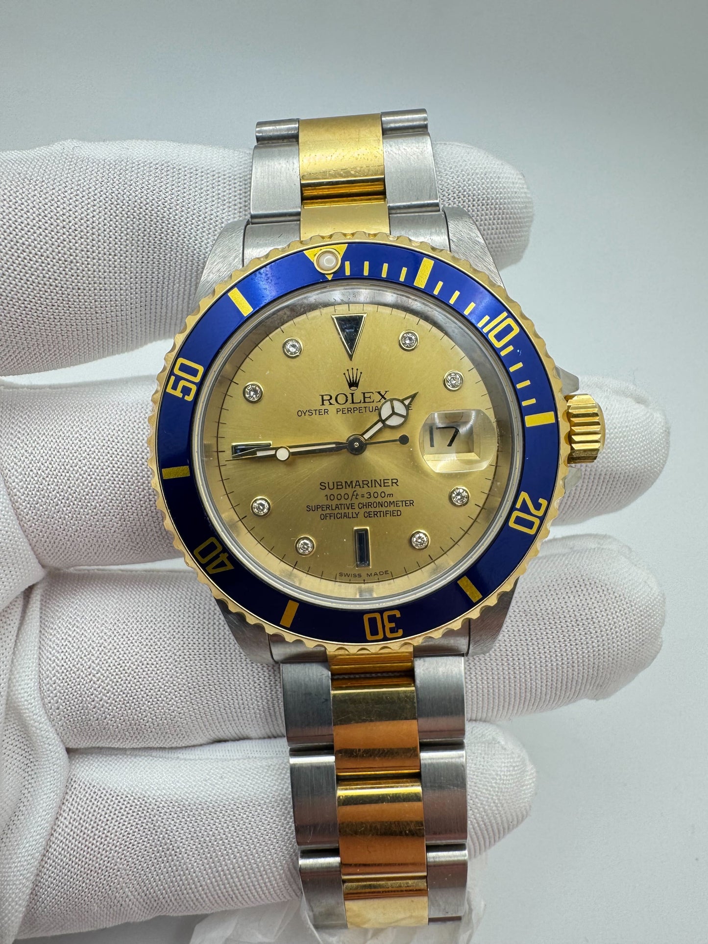 Rolex Submariner Date 40mm Champagne Serti Dial Two Tone Bracelet Gold Watch Only