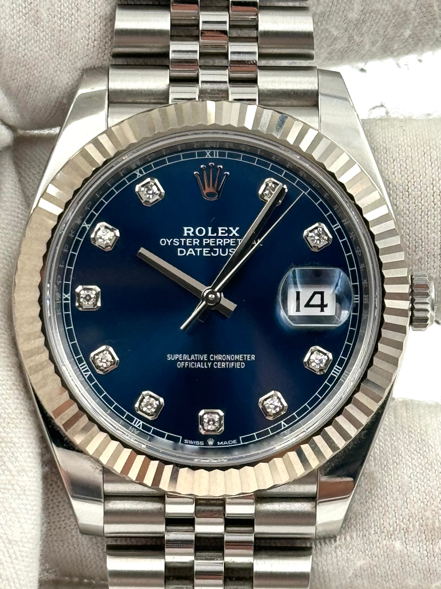 Rolex Datejust 41mm Fluted Blue Diamond Dial Jubilee Bracelet 126334 Box & Papers 2023