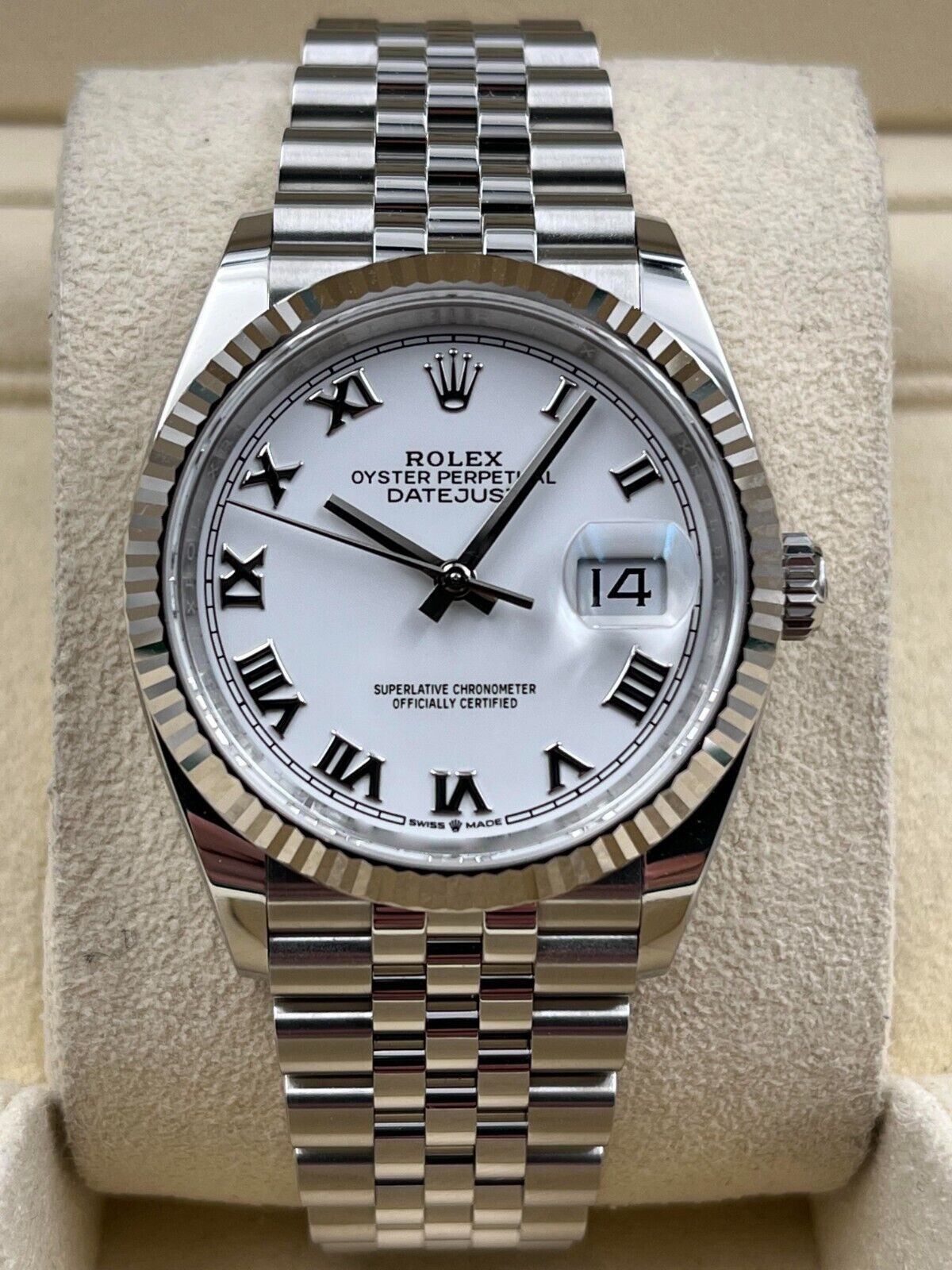 Rolex Datejust 36mm Fluted White Roman Dial Jubilee Bracelet 126234 Box & Papers 2024