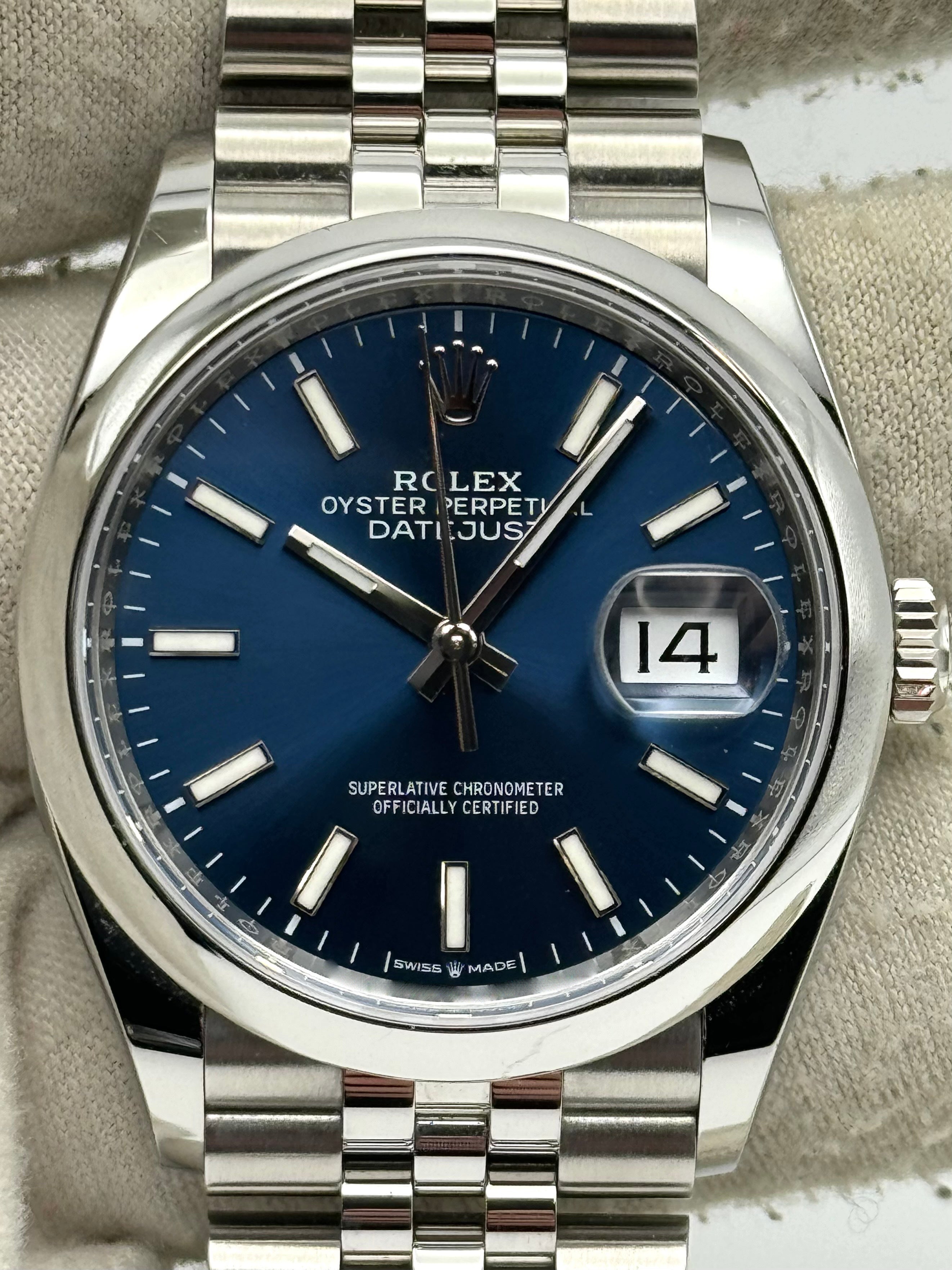 Rolex Datejust 36mm Smooth Blue Index Dial Jubilee Bracelet 126200