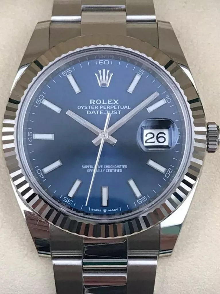Rolex Datejust 41mm Fluted Blue Index Dial Oyster Bracelet 126334 Box & Papers 2024