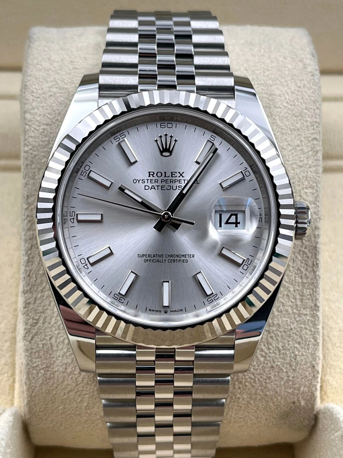 Rolex Datejust 41mm Fluted Silver Index Dial Jubilee Bracelet 126334 Box & Papers 2024