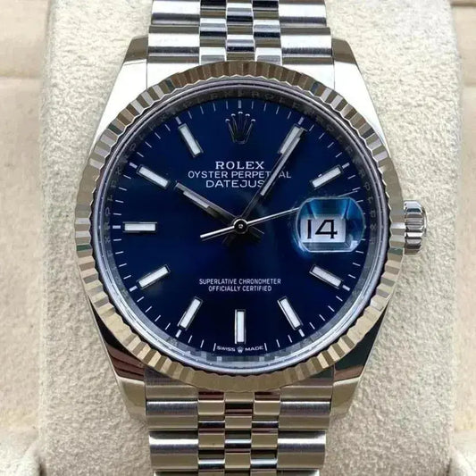 Rolex Datejust 36mm Fluted Blue Index Dial Jubilee Bracelet 126234 Box & Papers 2024
