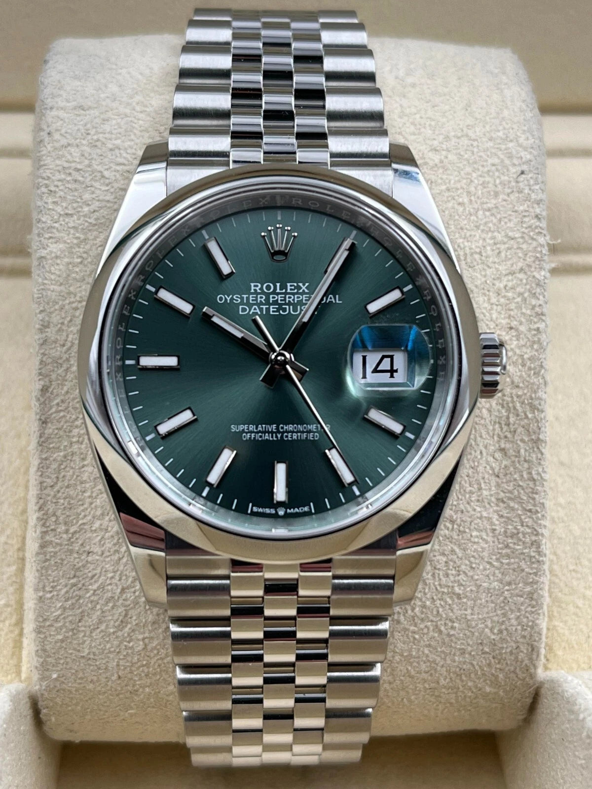 Rolex Datejust 36mm Smooth Mint Green Index Dial Jubilee Bracelet 126200 Box & Papers 2024
