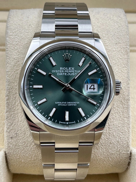 Rolex Datejust 36mm Smooth Mint Green Index Dial Oyster Bracelet 126200 Box & Papers 2024