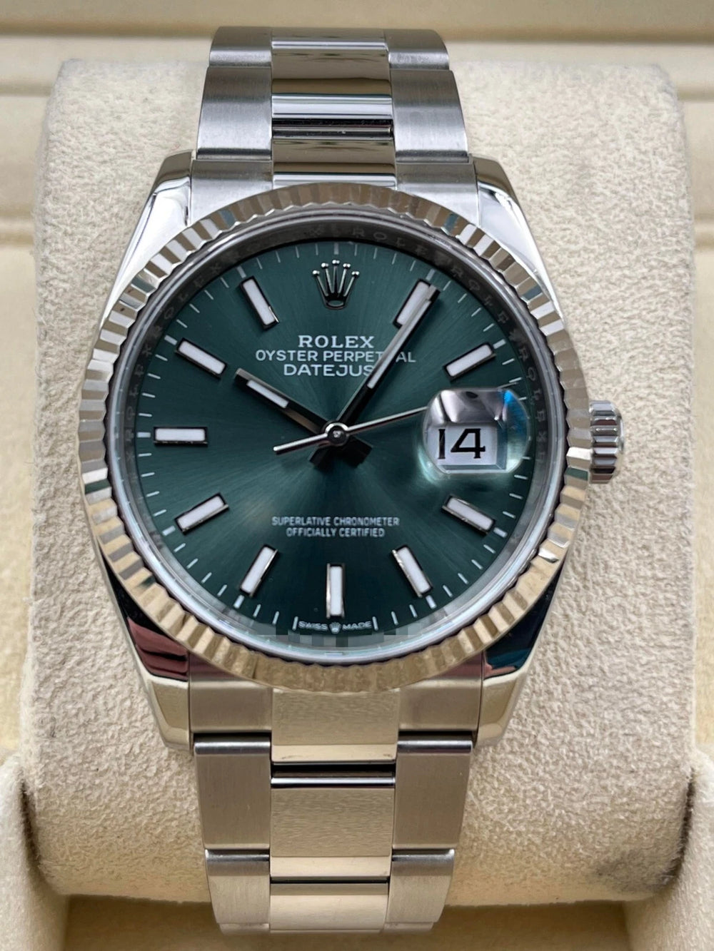 Rolex Datejust 36mm Fluted Mint Green Index Dial Oyster Bracelet 126234 Box & Papers 2025