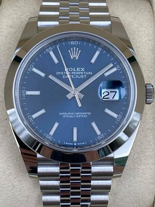 Rolex Datejust 41mm Smooth Blue Index Dial Jubilee Bracelet 126300 Box & Papers 2024