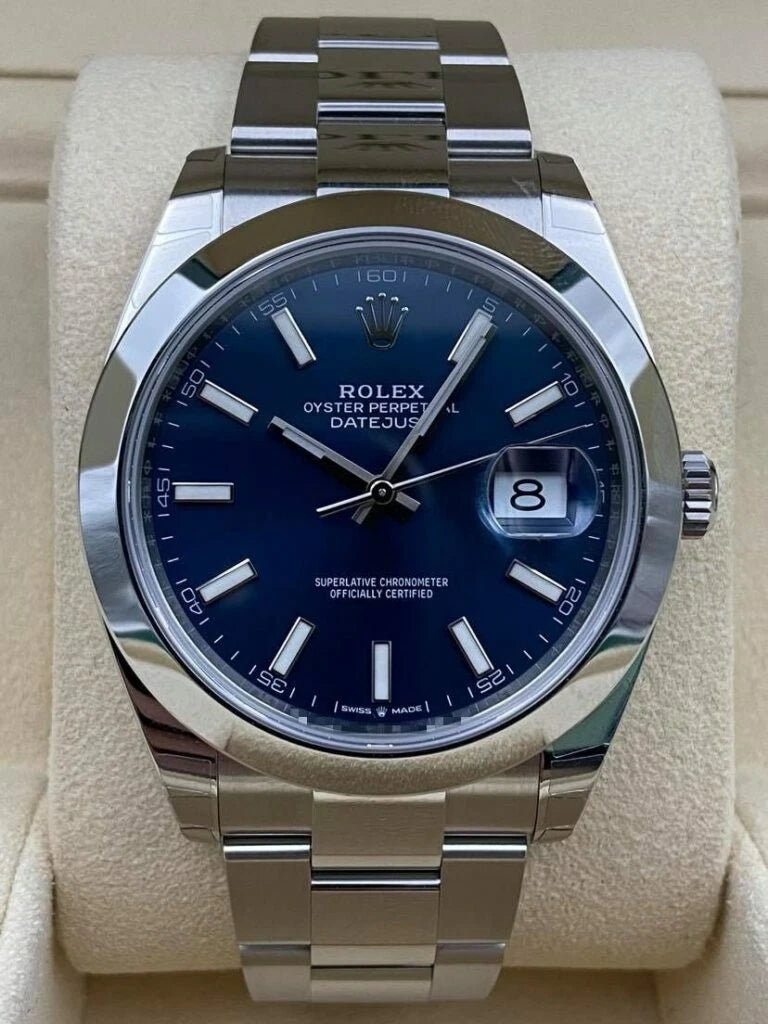Rolex Datejust 41mm Smooth Blue Index Dial Oyster Bracelet 126300 Box & Papers 2024