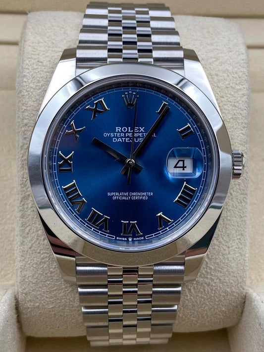 Rolex Datejust 41mm Smooth Blue Roman Dial Jubilee Bracelet 126300 Box & Papers 2024