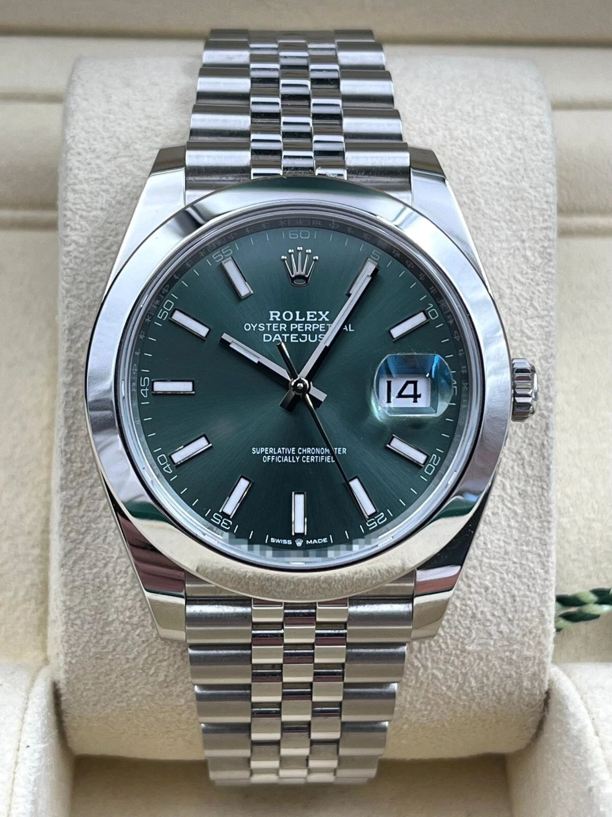 Rolex Datejust 41mm Smooth Mint Green Index Dial Jubilee Bracelet 126300 Box & Papers 2024