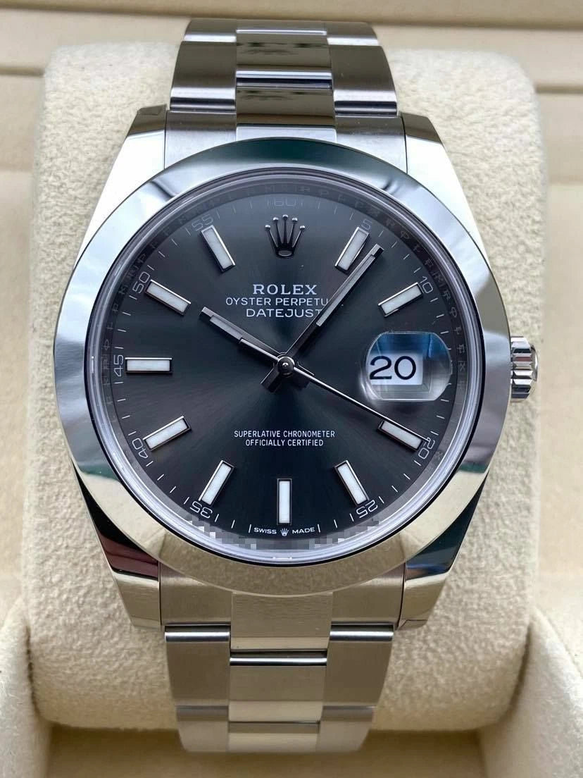 Rolex Datejust 41mm Smooth Rhodium Index Dial Oyster Bracelet 126300 Box & Papers 2024