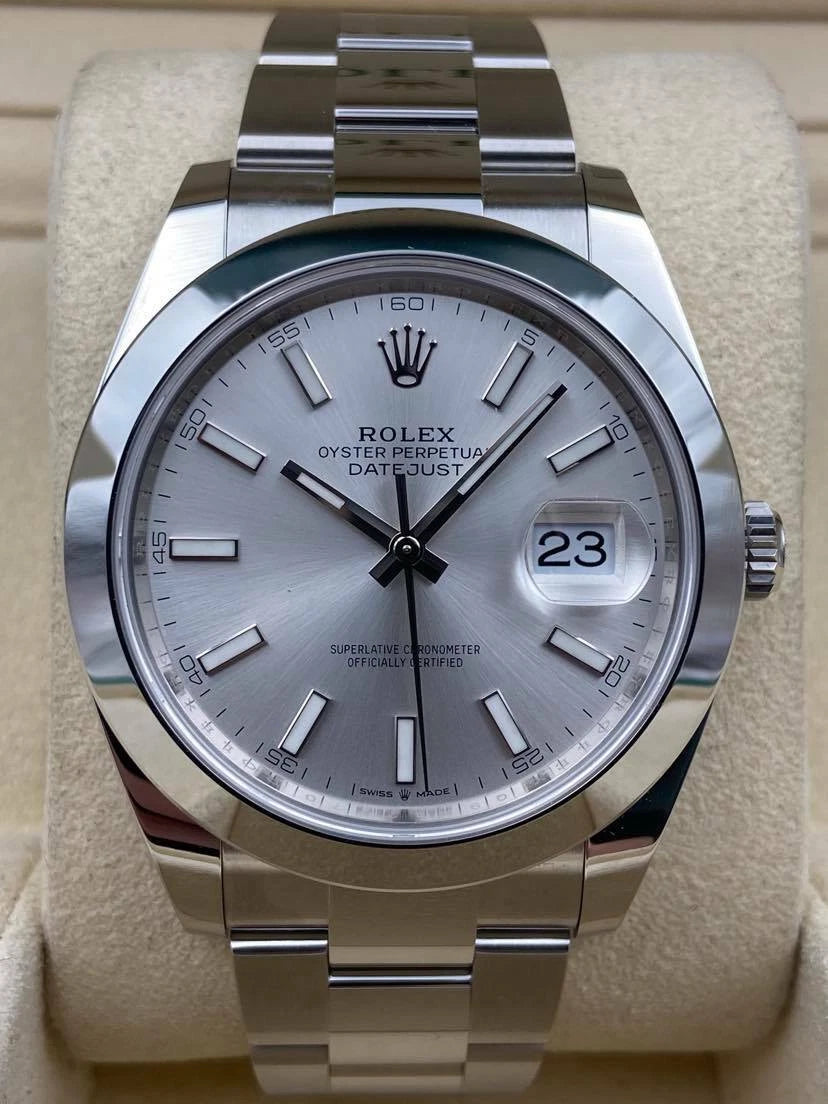Rolex Datejust 41mm Smooth Silver Index Dial Oyster Bracelet 126300 Box & Papers 2024