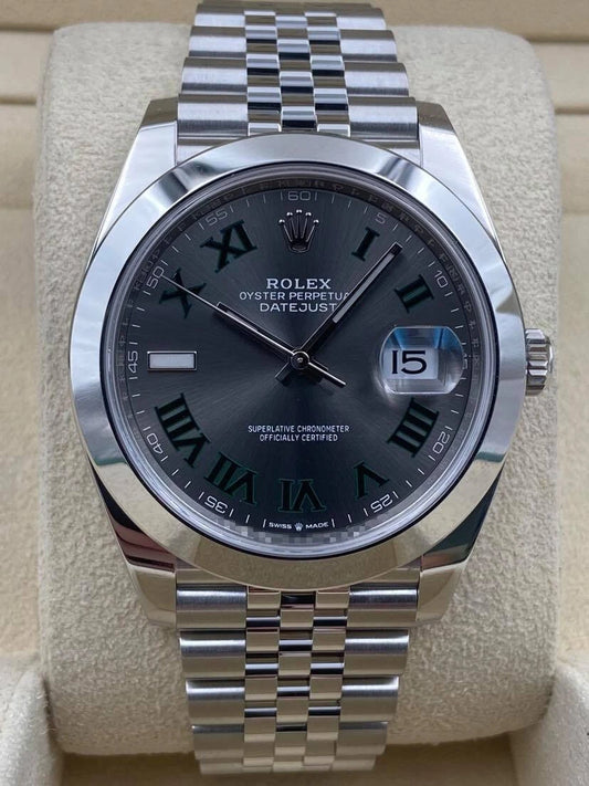 Rolex Datejust 41mm Smooth Wimbledon Roman Dial Jubilee Bracelet 126300 Box & Papers 2024