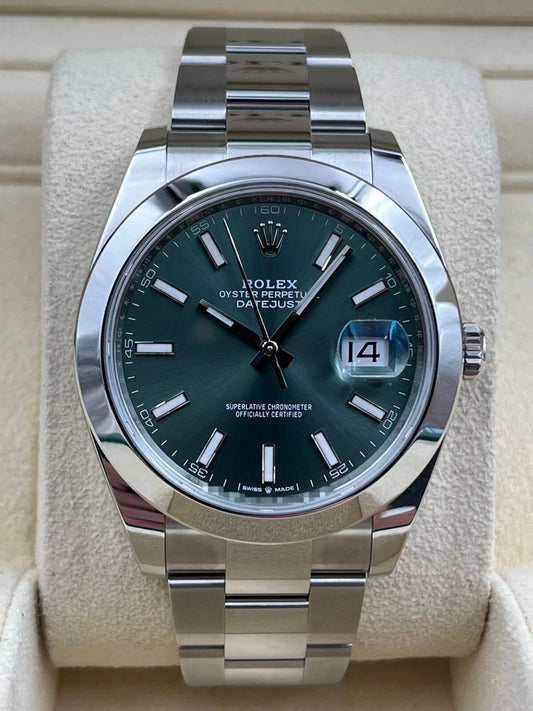 Rolex Datejust 41mm Smooth Mint Green Index Dial Oyster Bracelet 126300 Box & Papers 2024