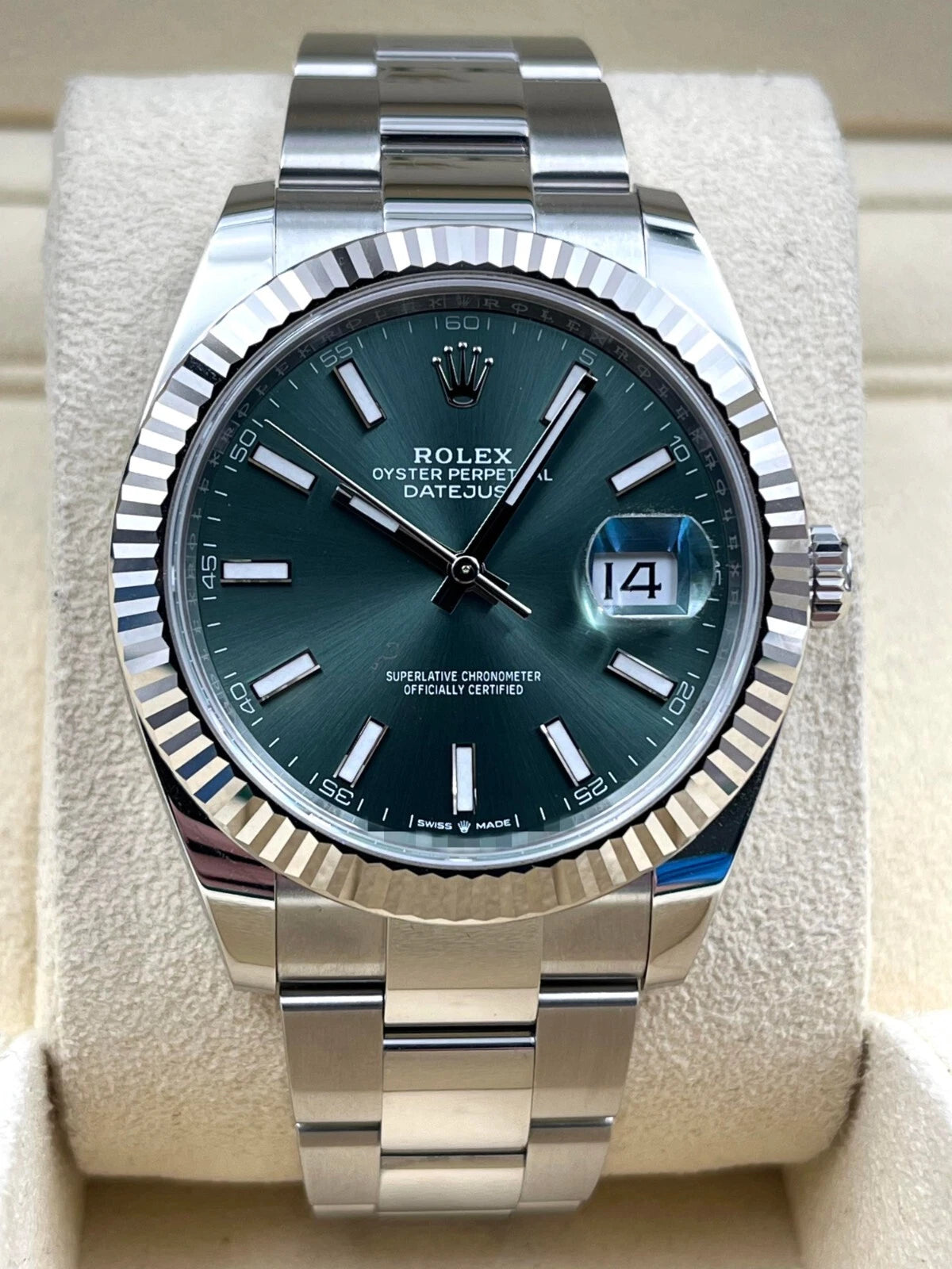 Rolex Datejust 41mm Fluted Mint Green Index Dial Oyster Bracelet 126334 Box & Papers 2024