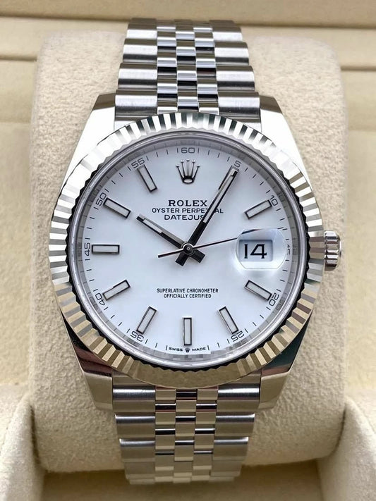 Rolex Datejust 41mm Fluted White Index Dial Jubilee Bracelet 126334 Box & Papers 2024