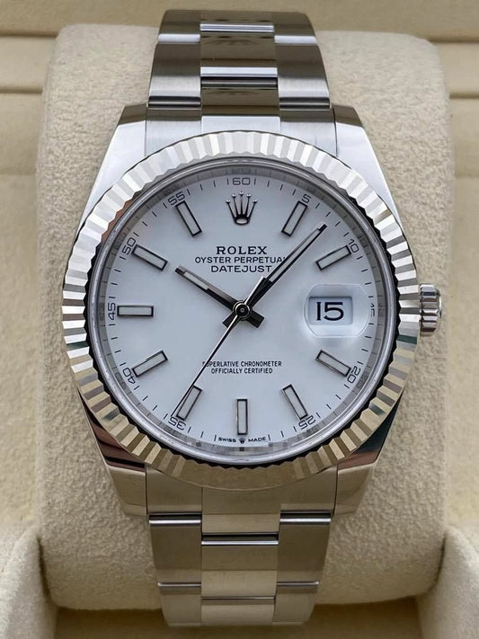 Rolex Datejust 41mm Fluted White Index Dial Oyster Bracelet 126334 Box & Papers 2024