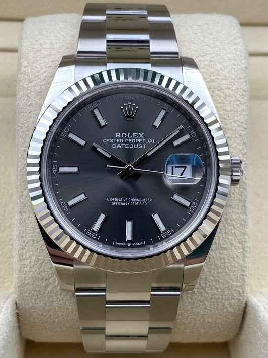 Rolex Datejust 41mm Fluted Rhodium Index Dial Oyster Bracelet 126334 Box & Papers 2024