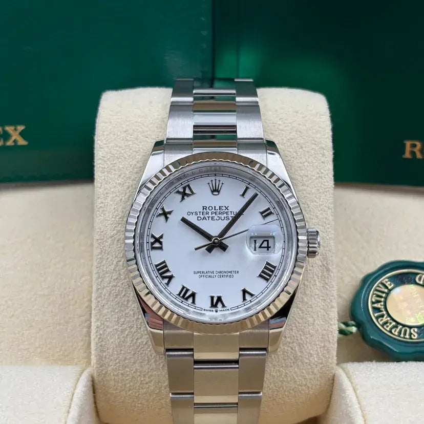 Rolex Datejust 36mm Fluted White Roman Dial Oyster Bracelet 126234 Box & Papers 2024