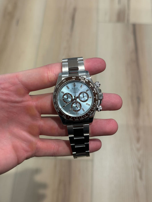 Rolex Daytona Platinum Ice Blue Baguette Dial Box & Papers 2024