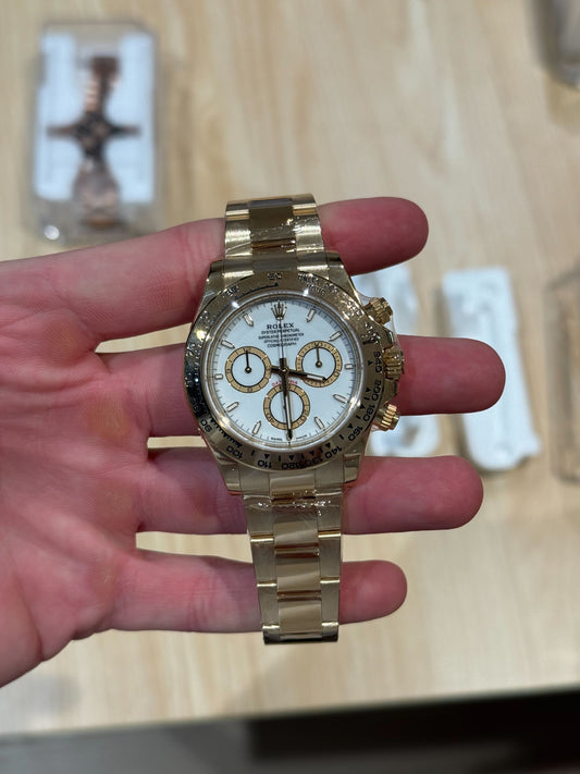 Rolex Daytona 40mm White Dial Yellow Gold Box & Papers 2024