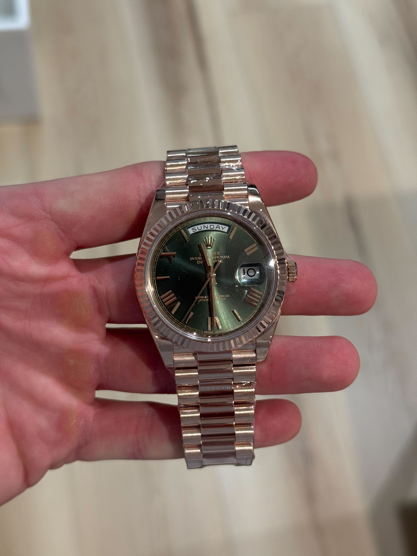 Rolex Day-Date 40mm Oliver Roman Dial Rose Gold Bracelet Box & Papers 2017