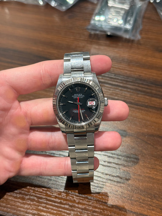 Rolex Datejust 36mm Turnograph Black Dial Oyster Bracelet Watch Only