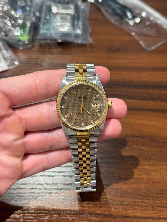 Rolex Datejust 36mm Houndstooth Diamond Dial Two Tone Jubilee Bracelet Watch Only