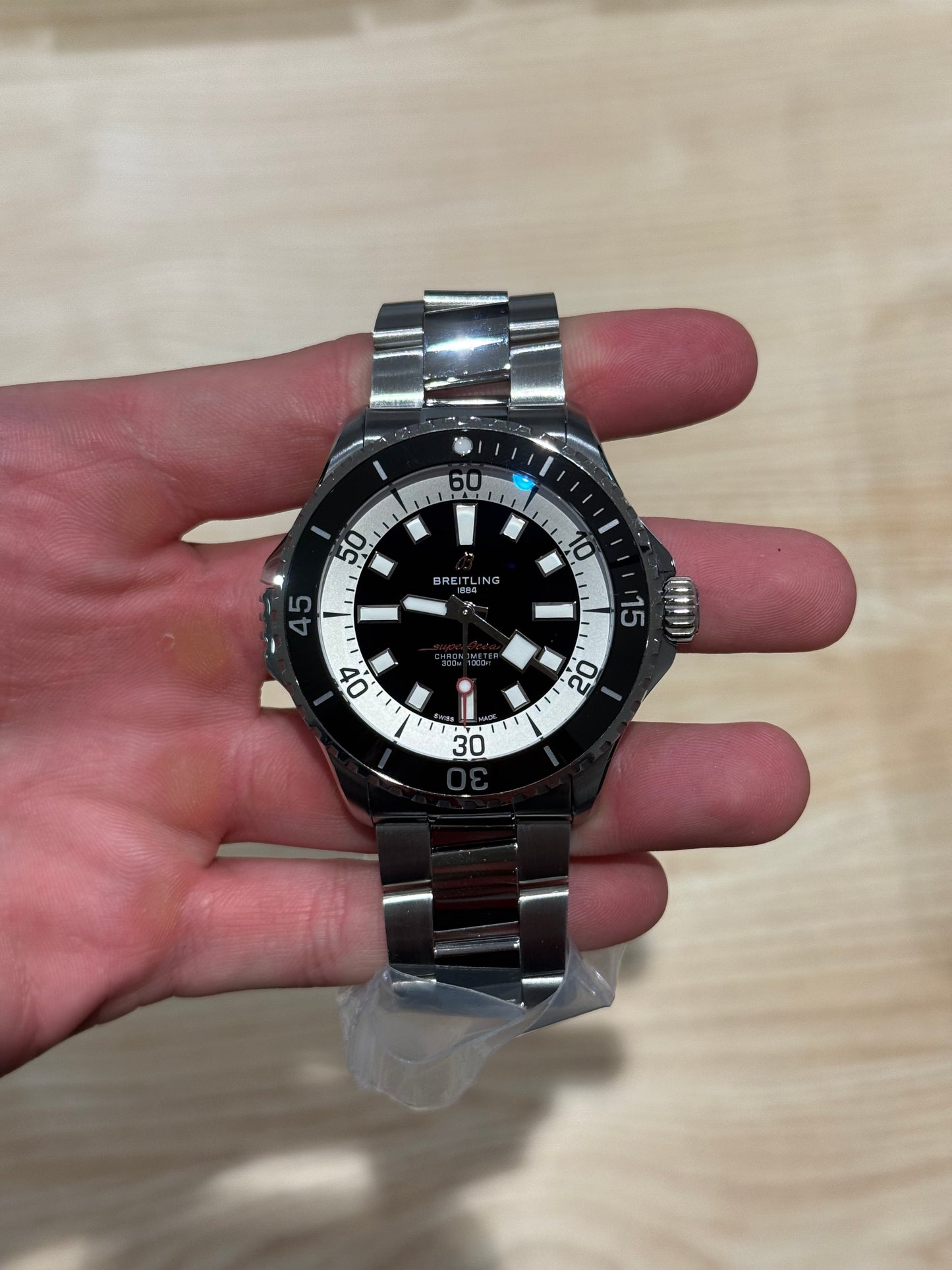 Breitling Superocean Automatic 46 Black Dial Stainless Steel Bracelet A17378 Box & Papers 2023
