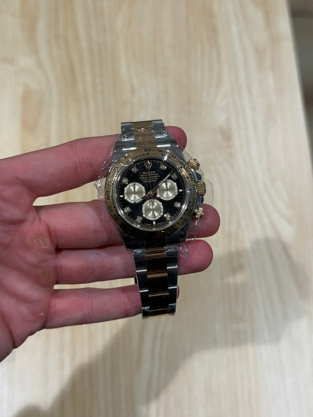 Rolex Daytona Black Diamond Dial Two Tone Bracelet 126503 Box