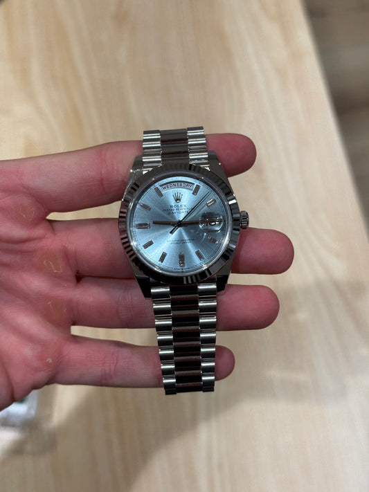Rolex Day-Date 40mm Platinum Ice Blue Baguette Dial 228236 Box & Papers 2024