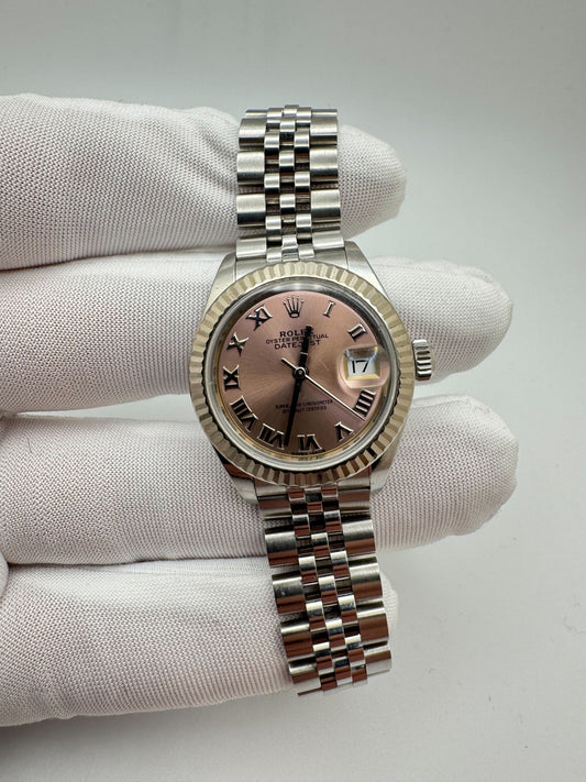 Rolex Datejust 28mm Pink Roman Dial Jubilee Bracelet Watch Only