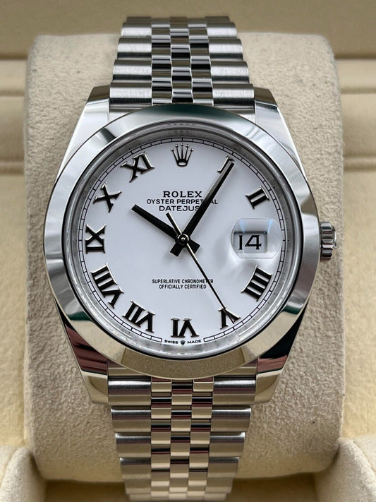 Rolex Datejust 41mm Smooth White Roman Dial Jubilee Bracelet 126300 Box & Papers 2024
