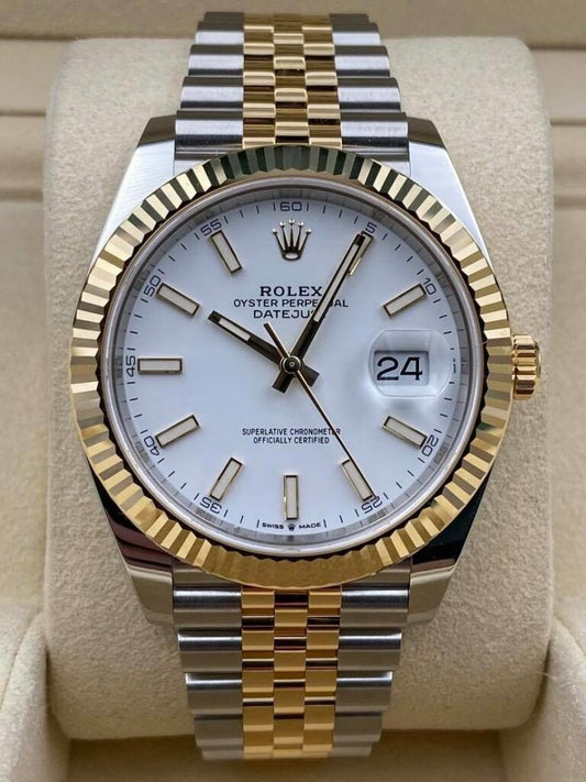 Rolex Datejust 41mm Fluted White Dial Two Tone Jubilee Bracelet 126333 Box & Papers 2024