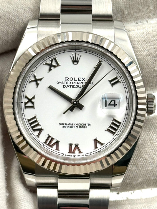 Rolex Datejust 41mm Fluted White Roman Dial Oyster Bracelet 126334 Box & Papers 2024